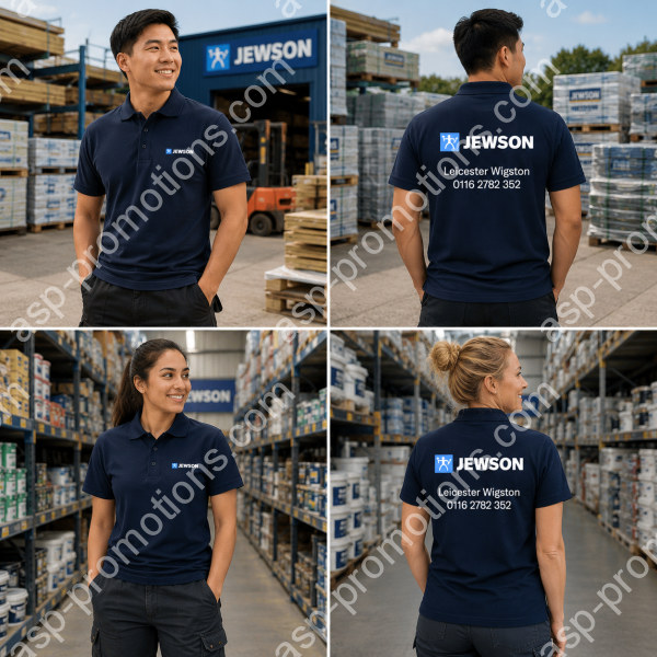 Navy Blue Polo Shirt + branch details to the back.